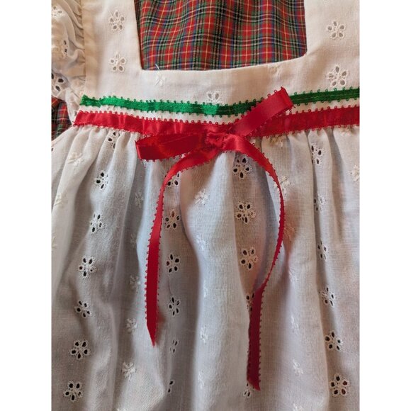Homemade Girls 6/7 Ruffle Dress & White Eyelet Pinafore - Plaid Red & Green - Picture 5 of 16